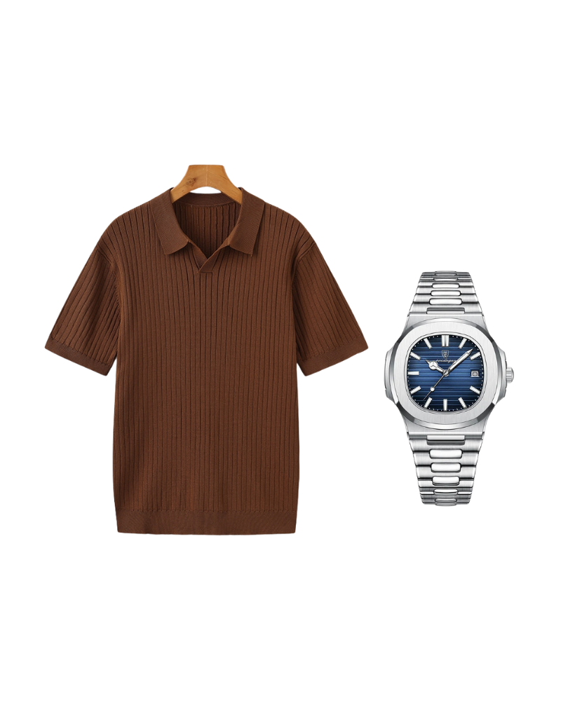 Men’s Bundle: Ribbed Cotton Polo + Poedagar Watch Premium