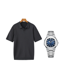 Men’s Bundle: Ribbed Cotton Polo + Poedagar Watch Premium