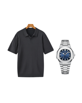 Men’s Bundle: Ribbed Cotton Polo + Poedagar Watch Premium