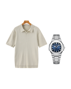 Men’s Bundle: Ribbed Cotton Polo + Poedagar Watch Premium