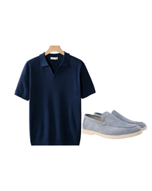 Ribbed Polo + Leather Moccasins