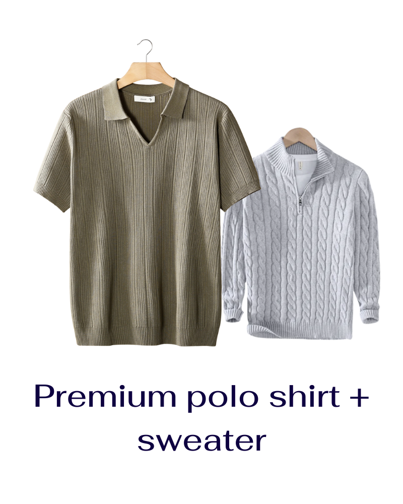 Men’s Bundle: Premium Ribbed Polo + Knitted Sweater – Buy 1 Get 2 Free