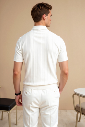 ertical Stripe Button-Up Polo