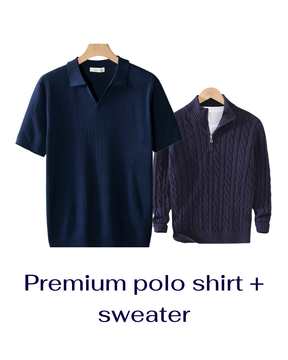 Men’s Bundle: Premium Ribbed Polo + Knitted Sweater – Buy 1 Get 2 Free