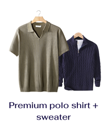 Men’s Bundle: Premium Ribbed Polo + Knitted Sweater – Buy 1 Get 2 Free