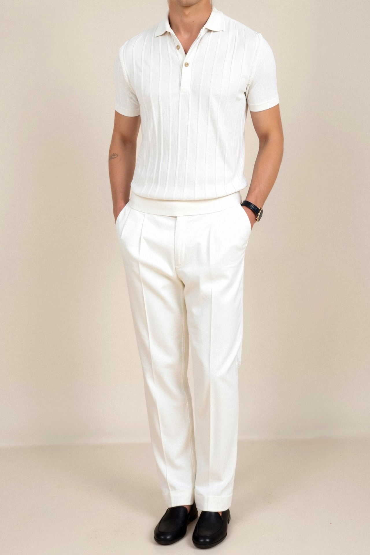 ertical Stripe Button-Up Polo