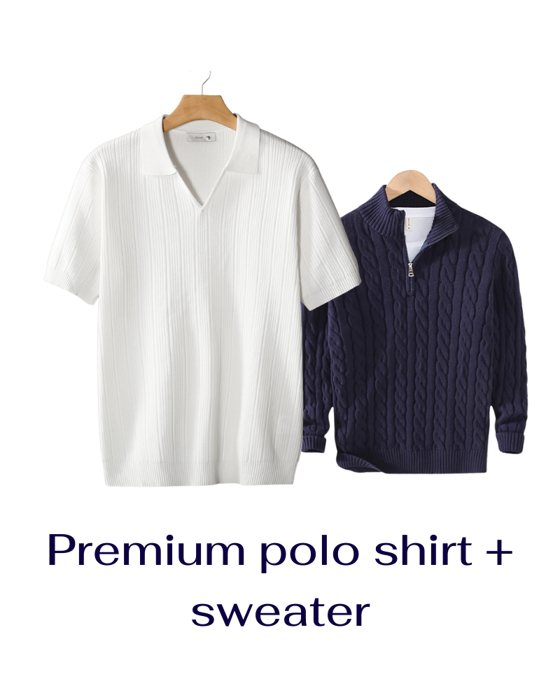 Men’s Bundle: Premium Ribbed Polo + Knitted Sweater – Buy 1 Get 2 Free