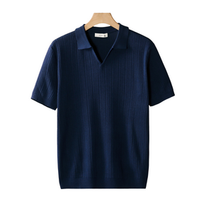 Premium Ribeed Polo Shirt With Open Collar