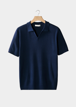 Premium Ribeed Polo Shirt With Open Collar