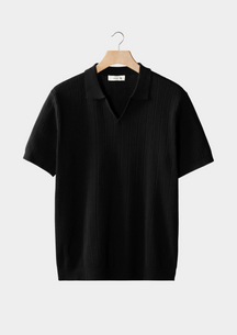 Premium Ribeed Polo Shirt With Open Collar
