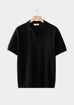 Premium Ribeed Polo Shirt With Open Collar